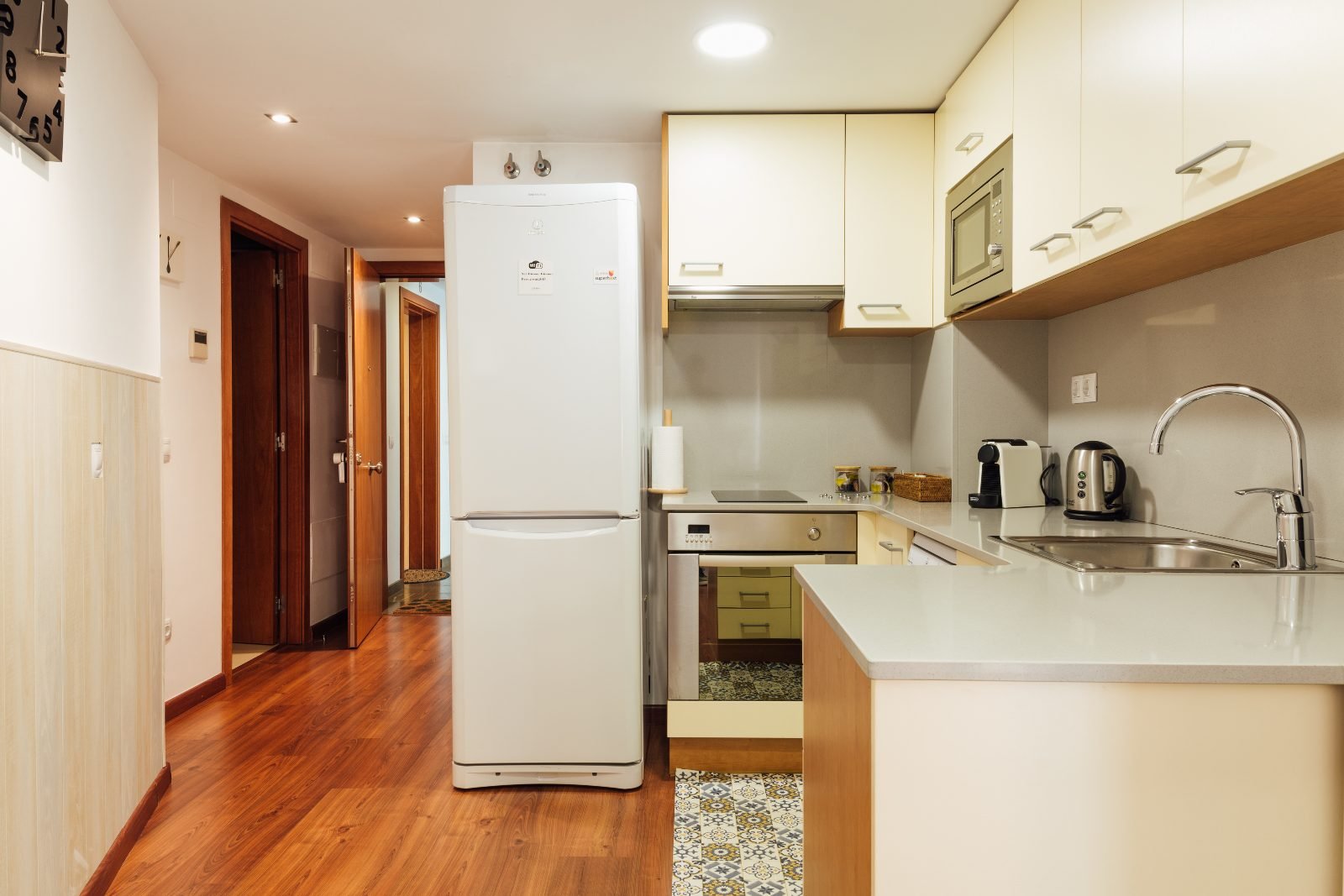 Open-plan kitchen and corridor